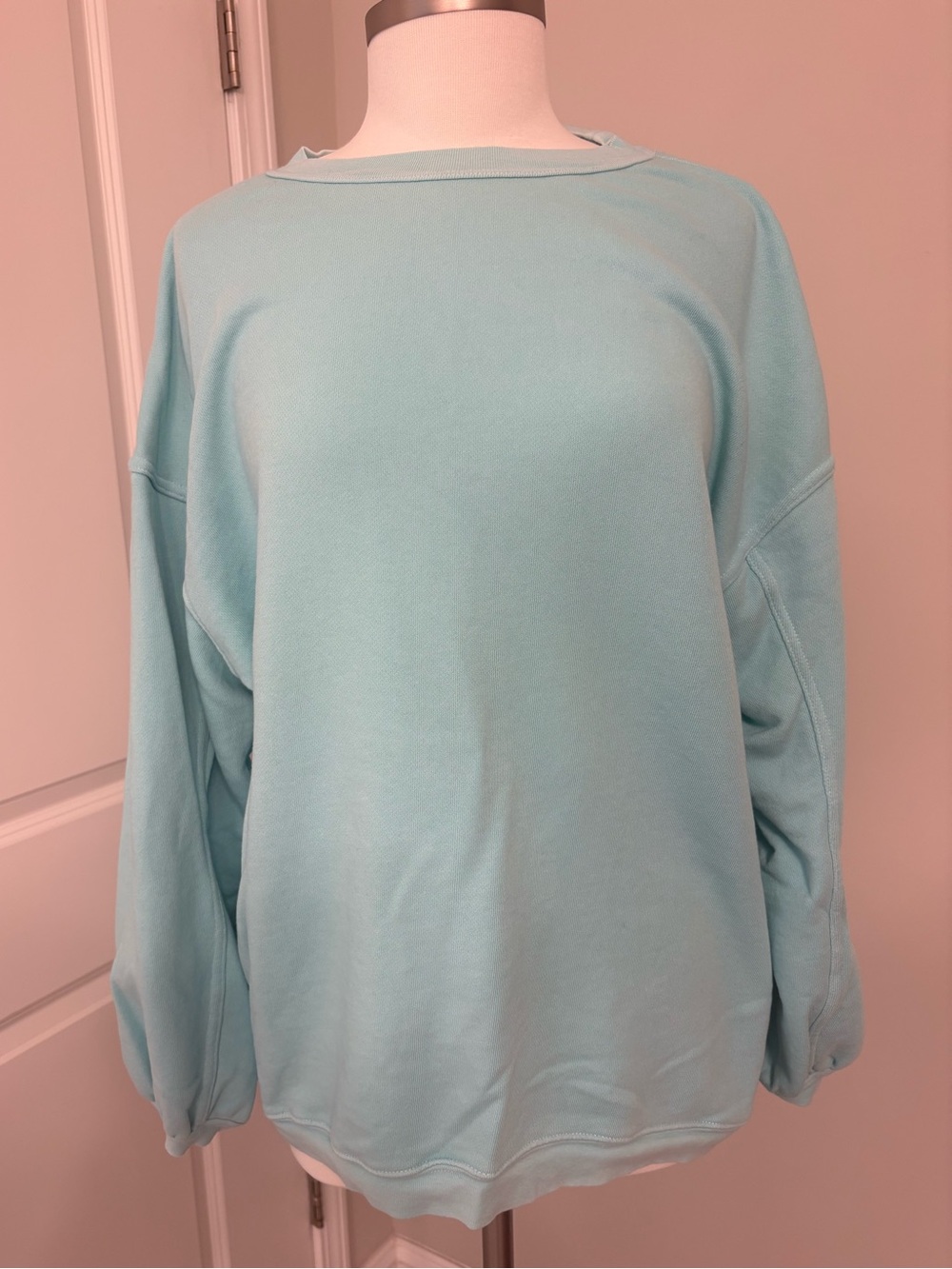 Aerie Women’s XS (24" PTP)Blue Solid Crewneck Oversized Knit Pullover Sweatshirt